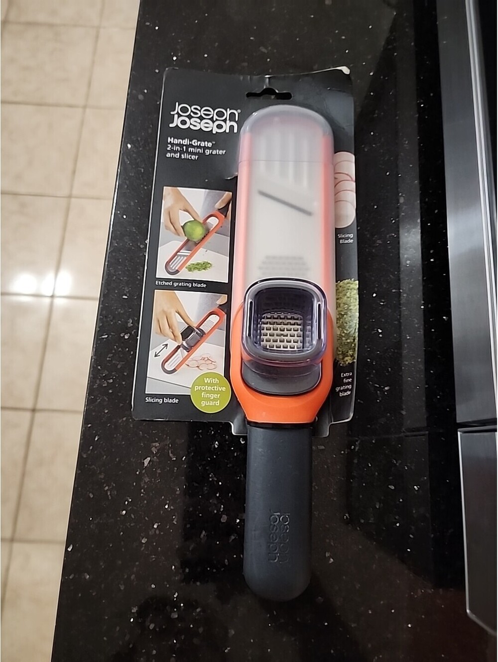 Joseph Joseph Handi-Grate 2-in-1 Grater & Slicer Zester W/ Finger Protect Orange